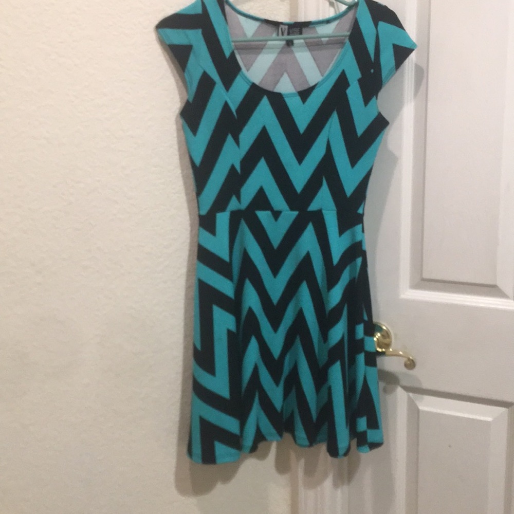 Chevron black and teal dress